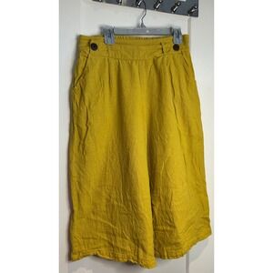 Chai Fashions Mustard Yellow Wide Leg Cropped Pants XL Boho Linen Look Culottes